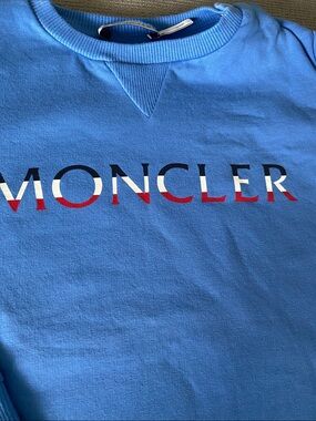 Moncler Light Blue Crewneck Sweatshirt with Tricolor Logo